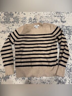 Magaschoni Beige and Black Striped Crewneck Sweater